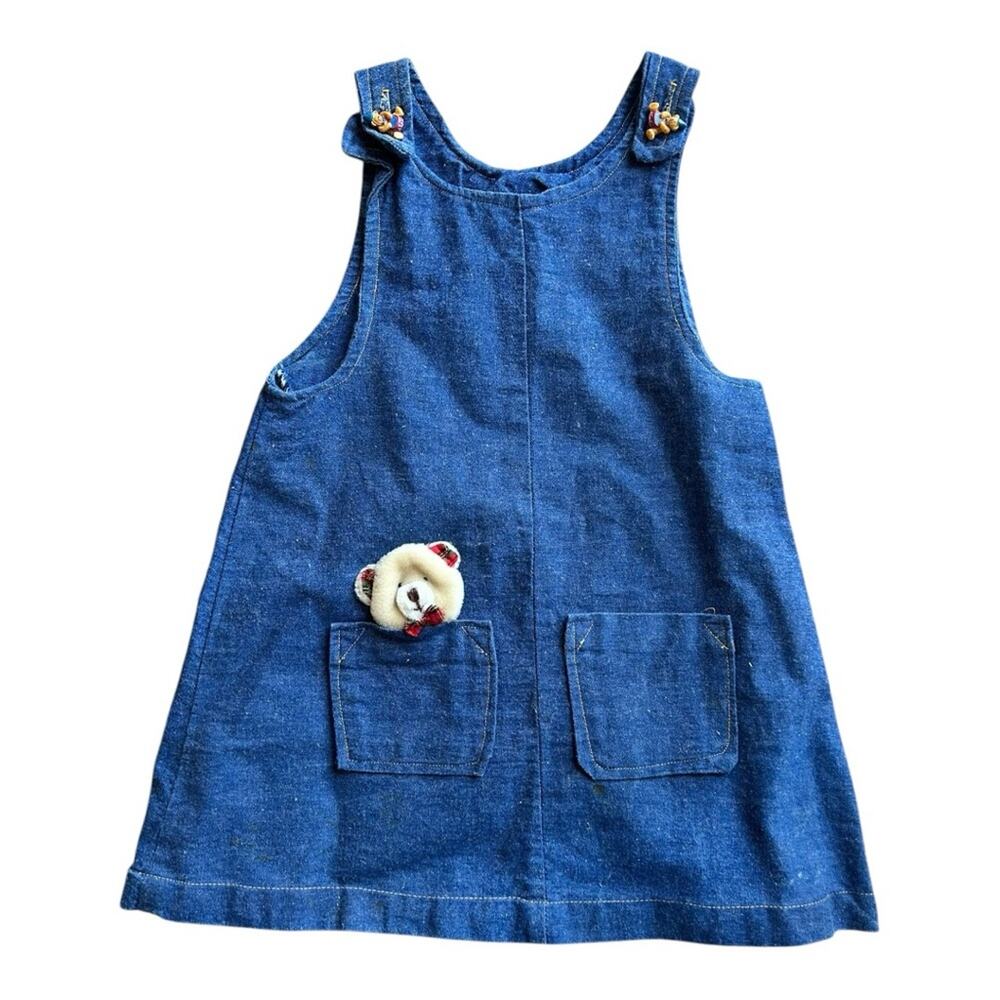 Vintage denim teddy bear kids dress 5-6 year